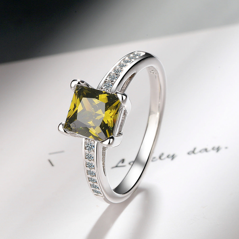 Comfortable Simple Square Rhinestone Zircon Princess Rings