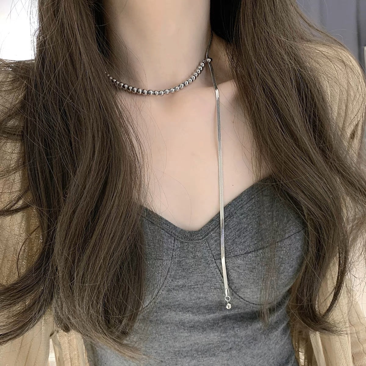 Bead Skewers Pull-out Fashion Style Tassel Long Sweater Necklaces
