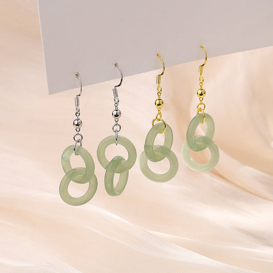 Women's Style Ear Hook White Long Type Chalcedony Earrings