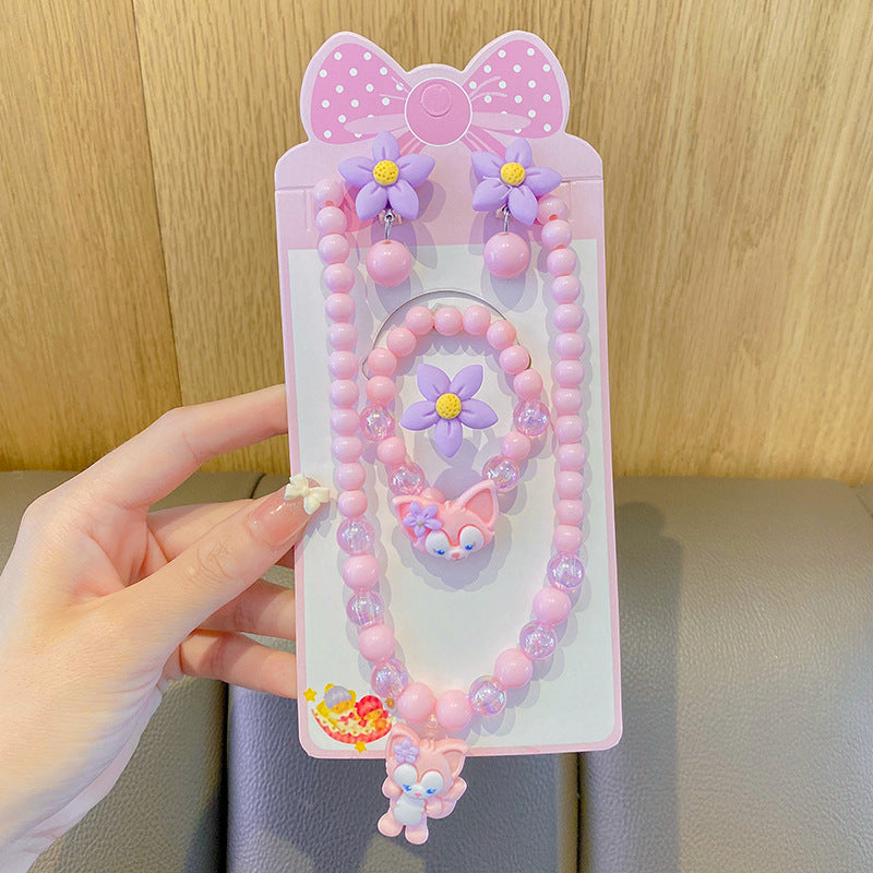 Costume à pince d'oreille Belle rose pour enfants, petits colliers de princesse