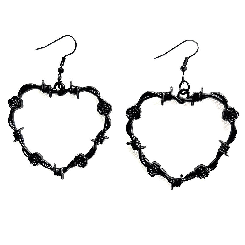 Fashion Black Barbed Wire Heart Gothic Earrings