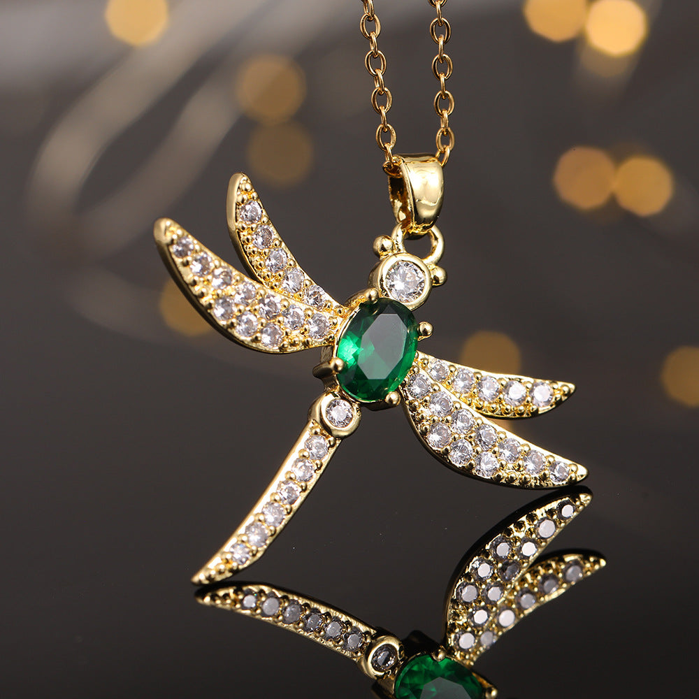 Colliers lumineux pendentif libellule en Zirconium incrusté de Micro or véritable pour femmes