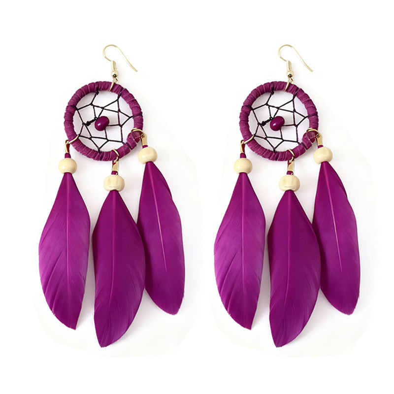 Bohemian Feather Niche Design Red Chinese Style Earrings