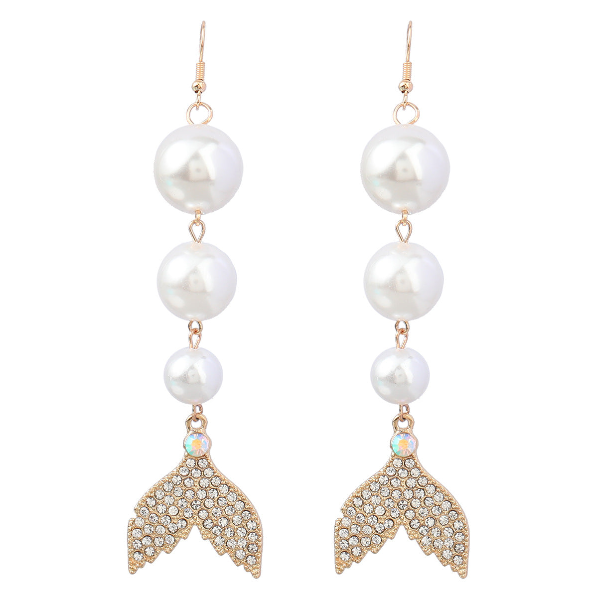 Women's Style Imitation Pearl Acrylic Diamond Fishtail Earrings
