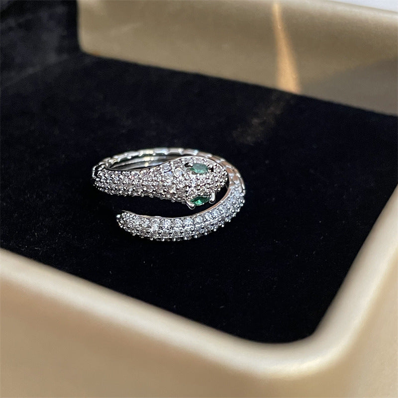 Fashion Full Diamond Snake Open Female Rings