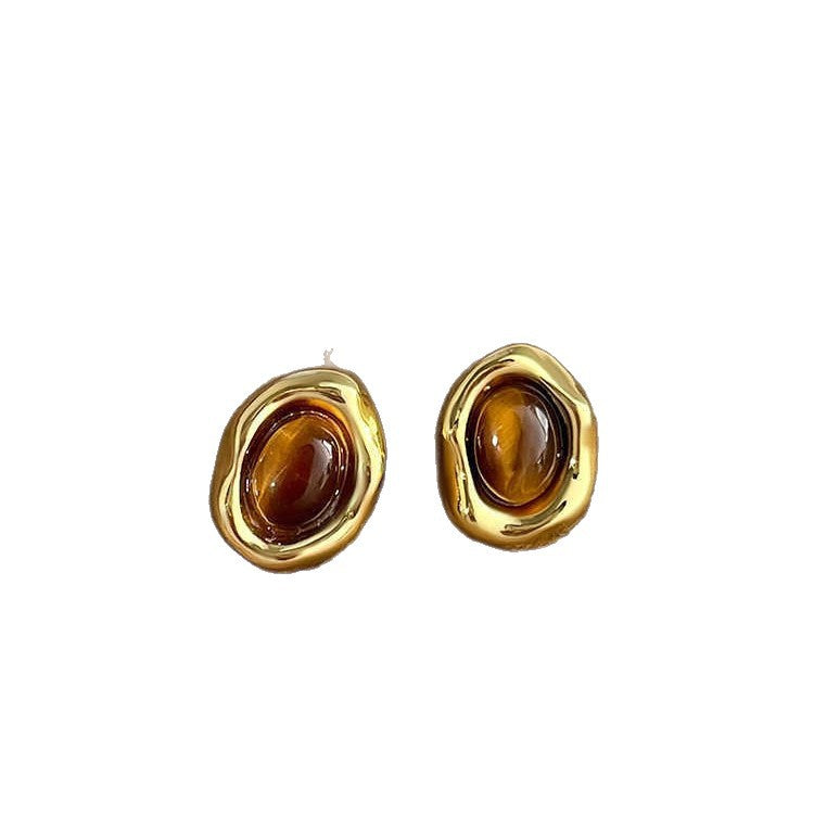 Women's Tigereye Ear Light Luxury High-grade Design Retro Stud Earrings