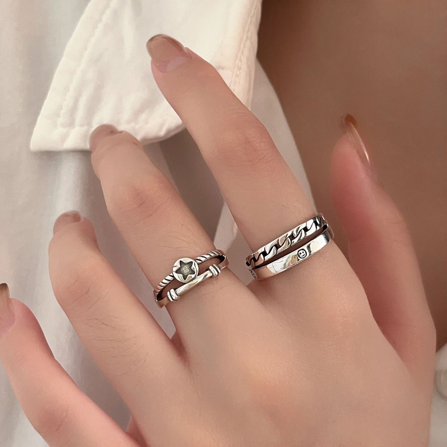 Bagues d'indexation féminines pentagramme de style industriel en argent sterling