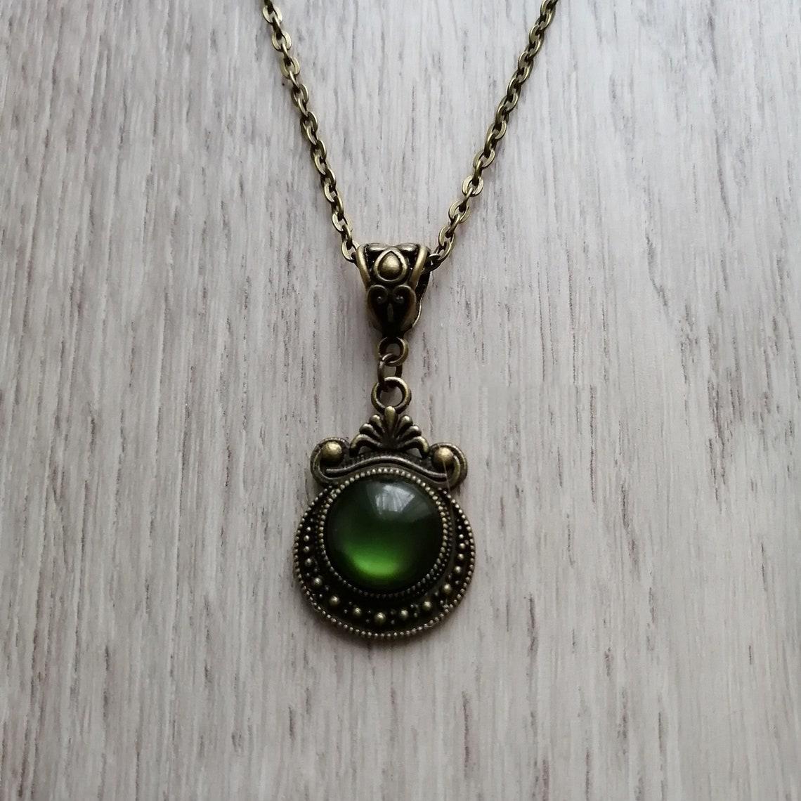 Bronze Pendant Green Stone Medieval Victorian Necklaces