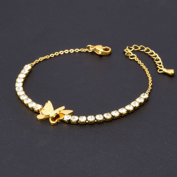 Women's Zircon Titanium Steel Golden Butterfly Retro High Sense Bracelet