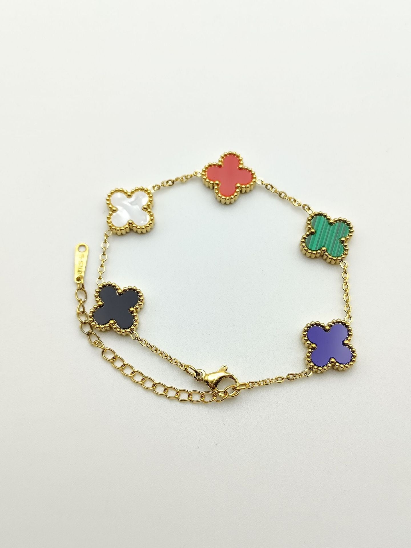 Bracelets d'ornement de rétention de couleur double face en or trèfle pour femmes