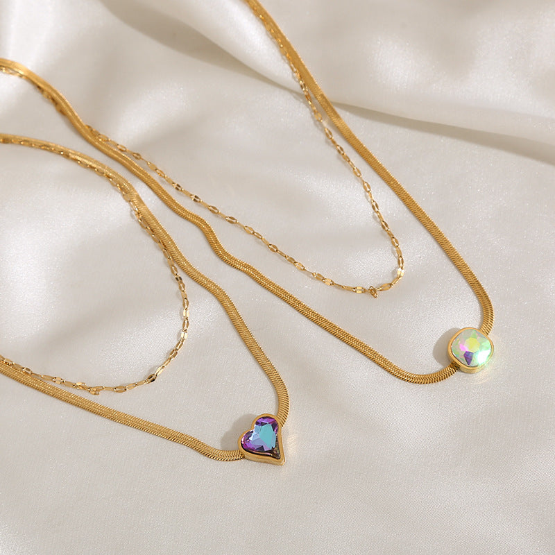 Steel Heart Shape With Diamond Personalized Trendy Necklaces