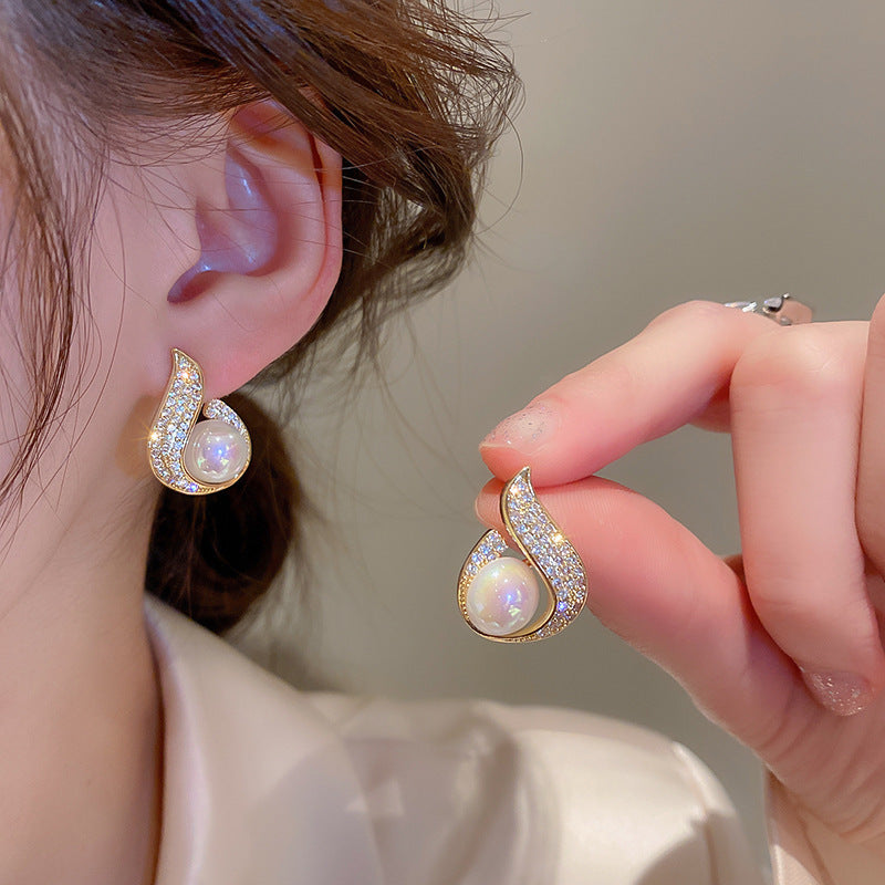 Life Love Sier Pearl Diamond Water-drop Earrings