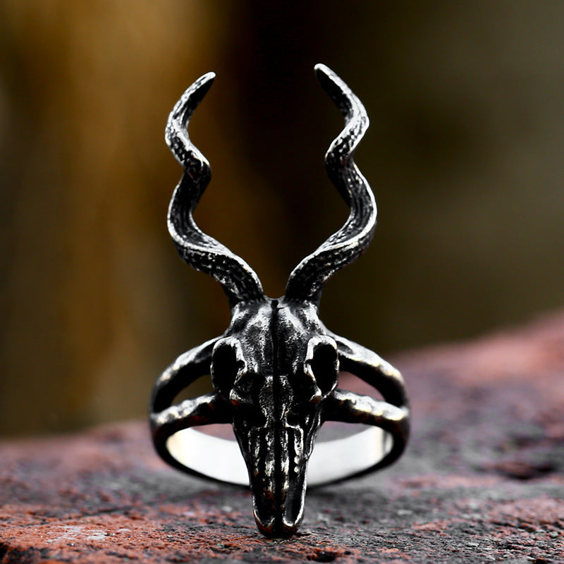 Steel Casting Sheep Skull Personality Retro Rings