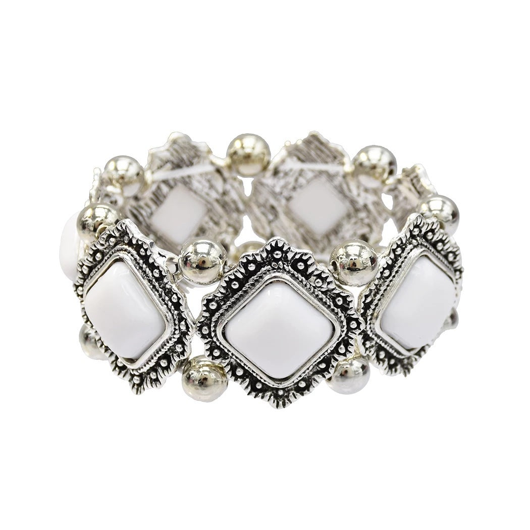 Fashion Retro Textured Hollow Inlaid Turquoise Bracelets