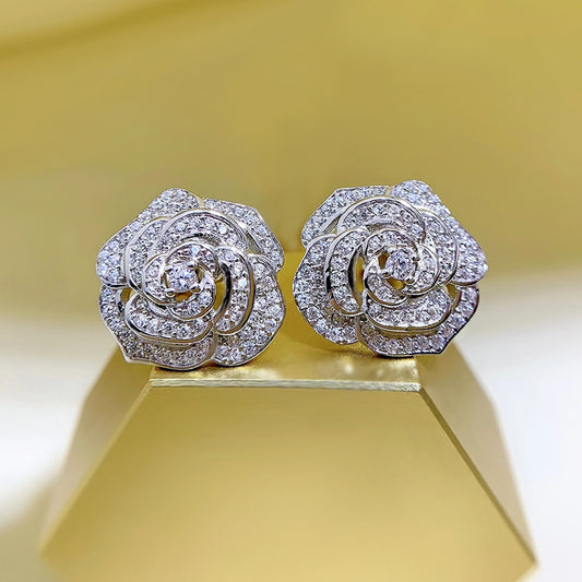 High-grade Classic Style Camellia Ear Refined Earrings