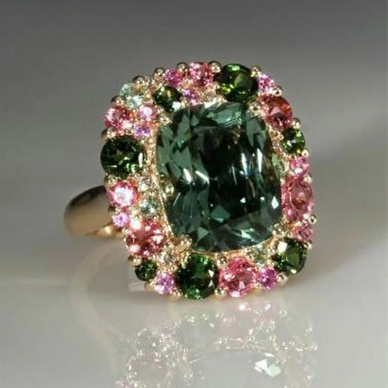 Shi Luxury Escape Forest Princess Emerald Square Elegant Rings