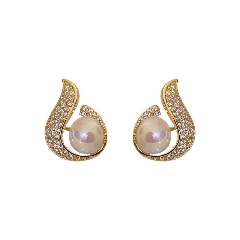 Life Love Sier Pearl Diamond Water-drop Earrings