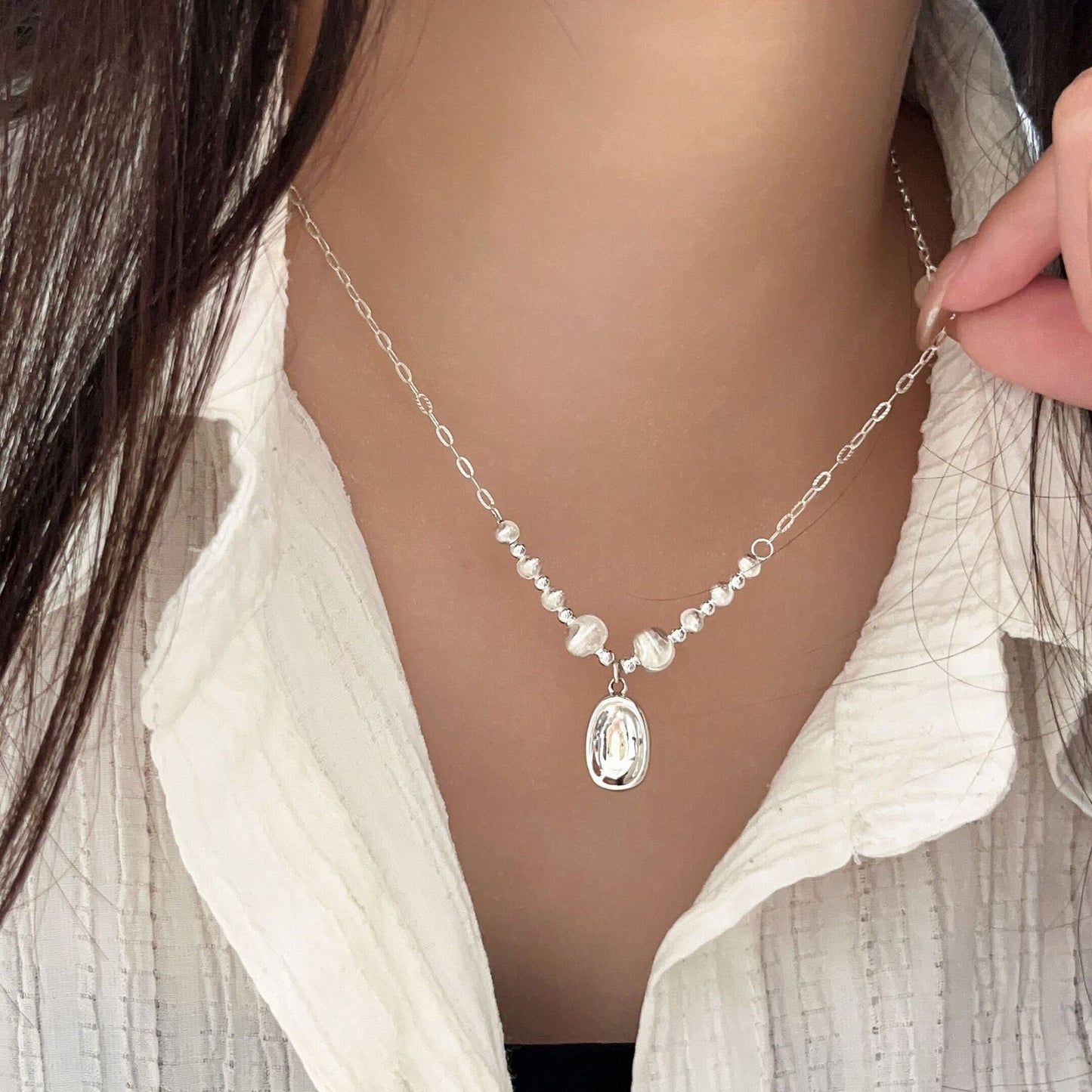 Colliers en agate noire uni simples de style coréen Sier Sterling