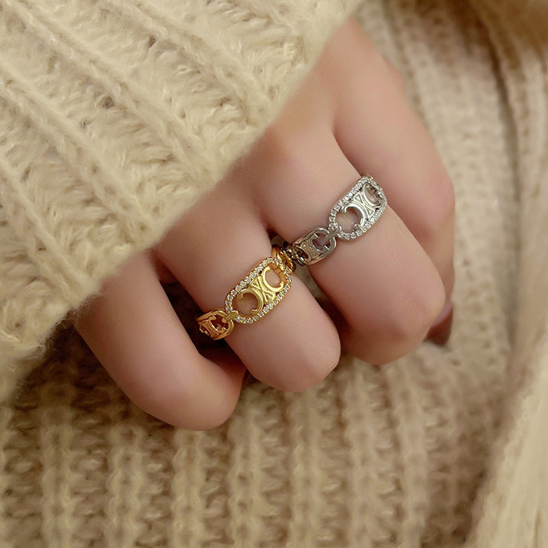 Diamond Female Light Luxury Hollow Open-end Rings