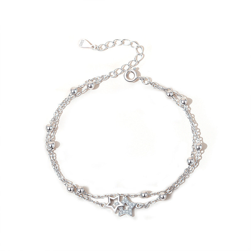 Style Pentagram Platinum Fresh Double Layer Sliver Beads Design Armbänder