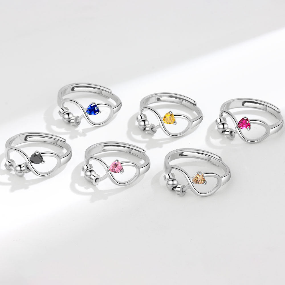 Birthstone Rotating Decompression Heart-shaped Infinite Couple Rings