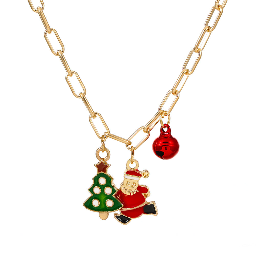 Oil Cartoon Pendant Metal Snowflake Bell Candy Sweater Necklaces