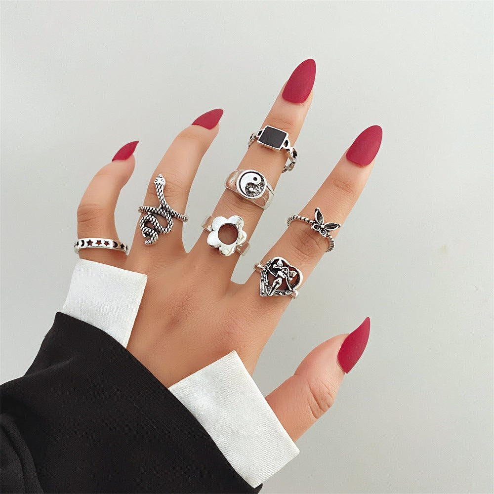 Jewelry Knuckle Retro Exaggerated Gem Combination Rings