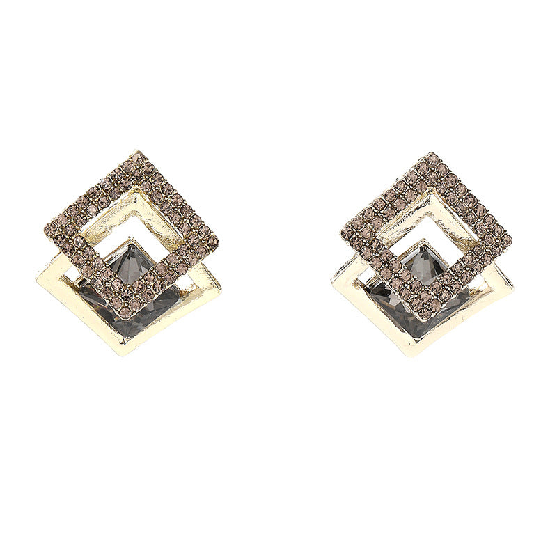 Nadel-Volldiamant-Ohrringe, geometrisch, quadratisch, hell