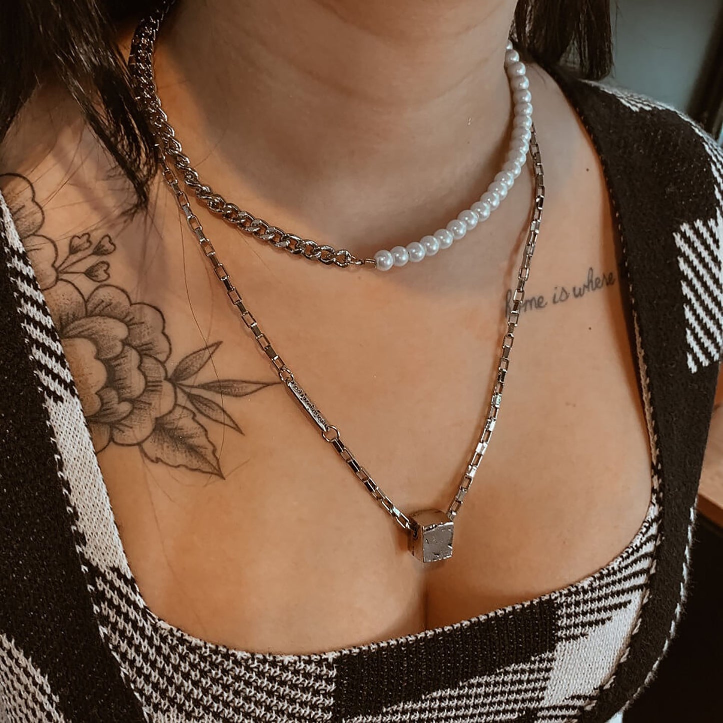 Men's Wide Inch Long Bright Bead Stitching Necklaces