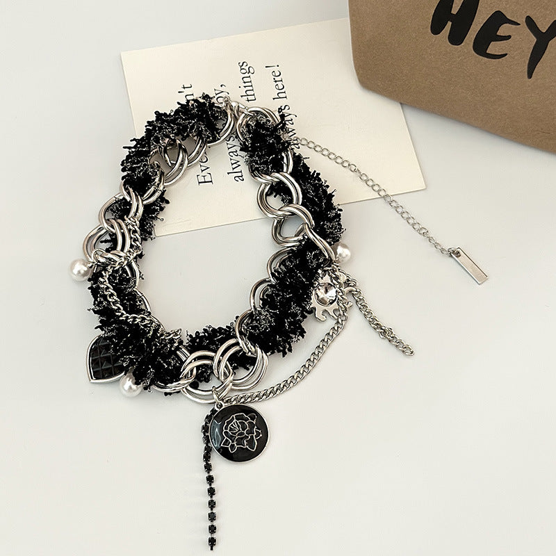 Rose Button Stitching Chain Collar Plush Necklaces