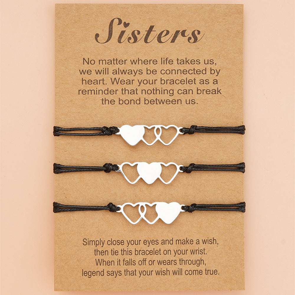 Card Creative Stainless Steel Heart-shaped Wax Line Bracelets