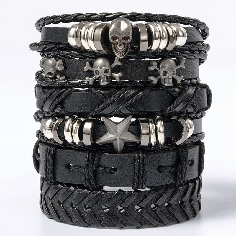 Popular Ornament Punk Skull Series Leather Low Price Handmade Bracelets