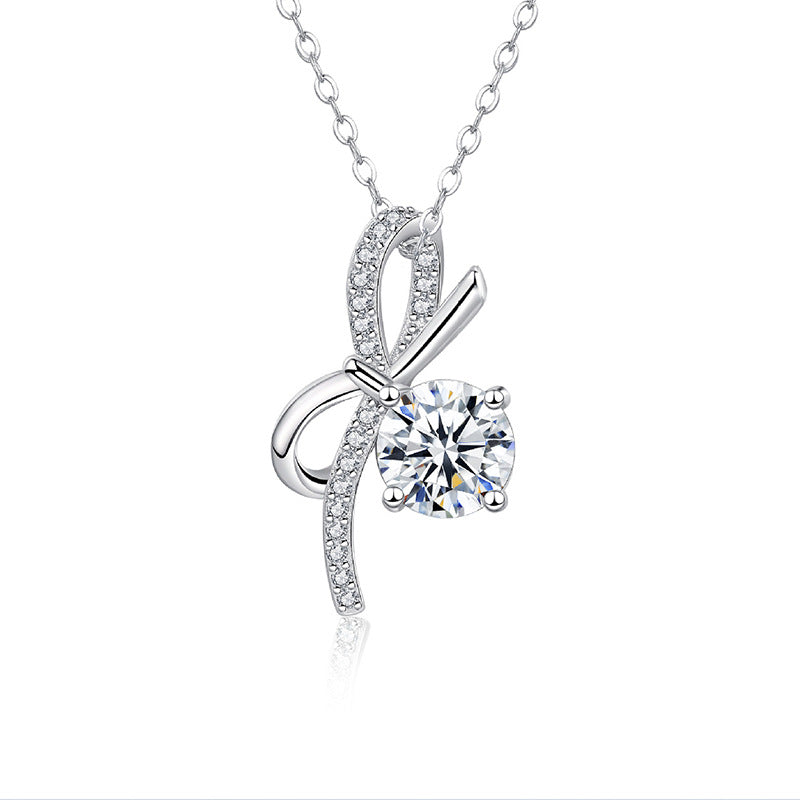 Pendentif nœud de luxe léger en argent sterling pour femmes, diamant pour colliers design