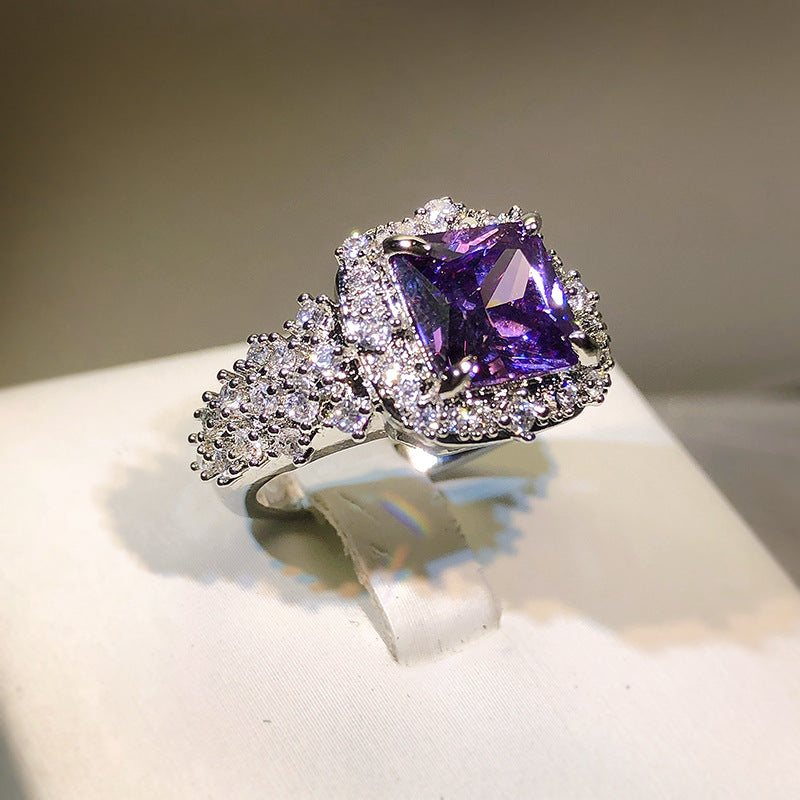 Women's High-grade Super Shiny Luxurious Inlaid Purple Bright Rings