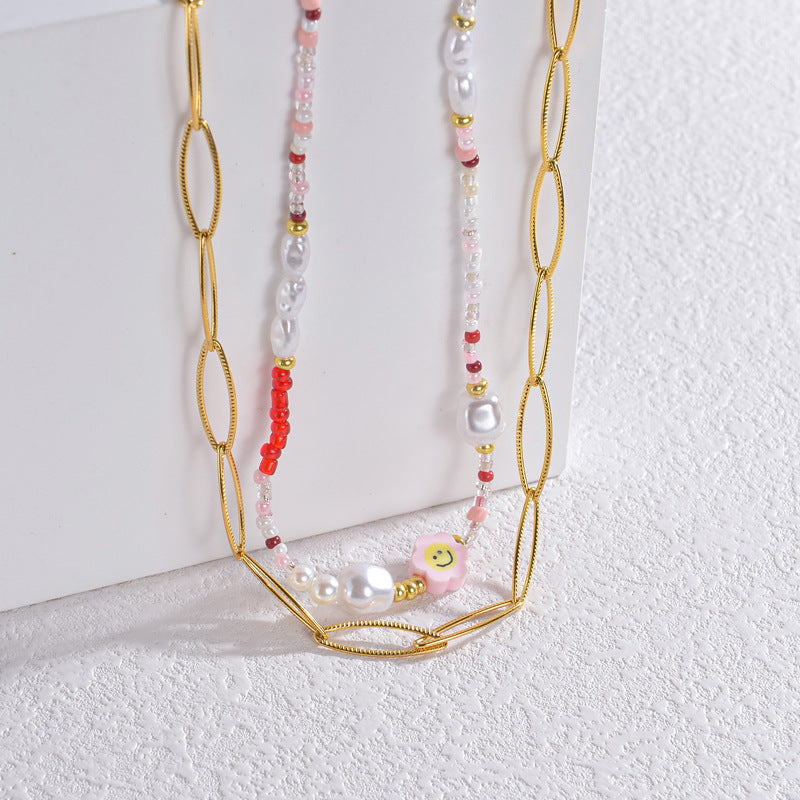 Pearl Personalized Mixed Color Beaded Embossed Necklaces