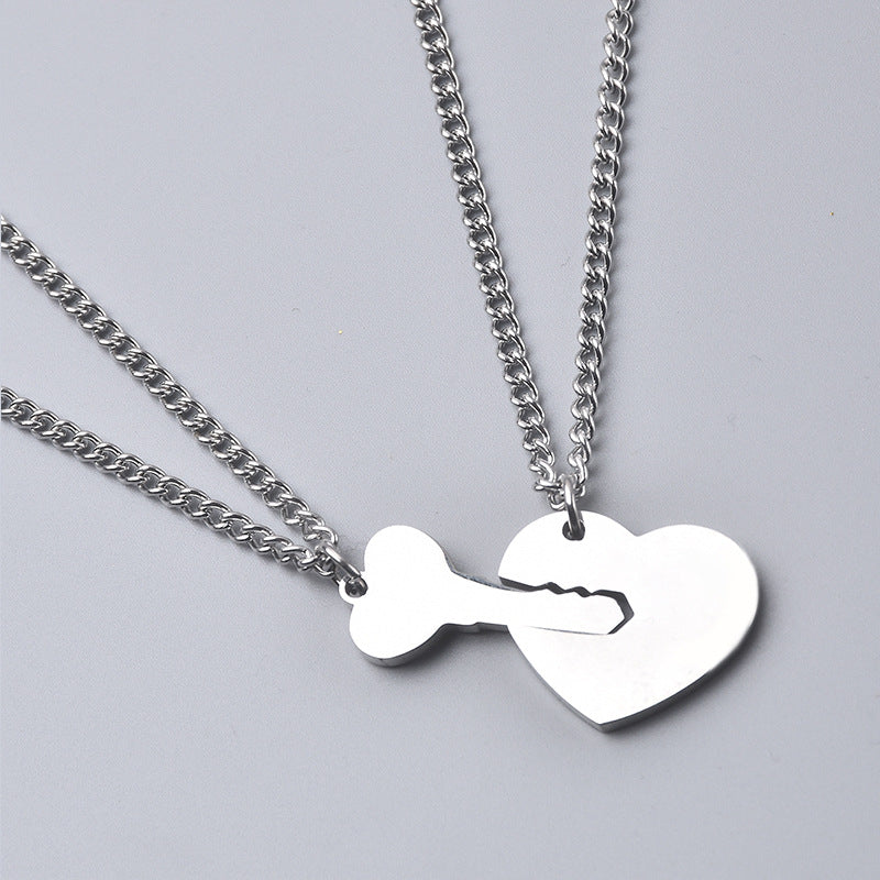 Women's & Men's Titanium Steel Colorfast Couple English Love You And Necklaces