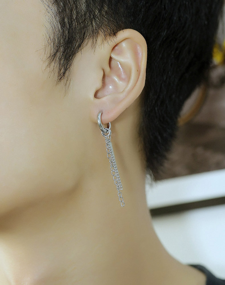Korean Style Titanium Steel Tassel Chain Personalized Round Ear Earrings