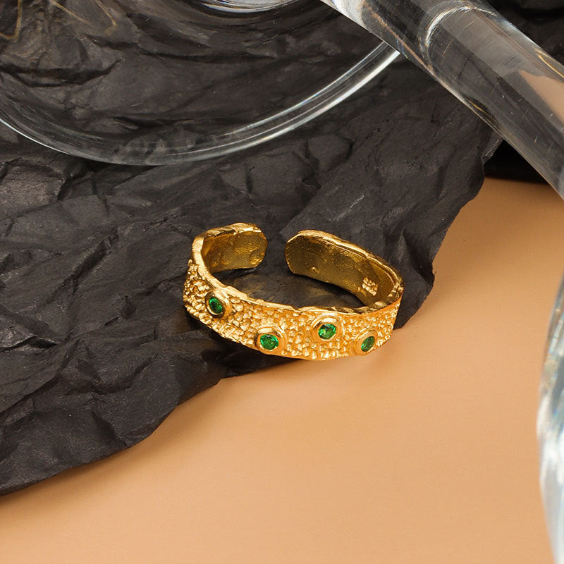 Women's Niche Design Texture Irregular Surface Green Rings
