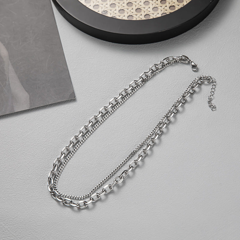 Women's & Men's Thick And Thin Chain Stacked With Double Necklaces