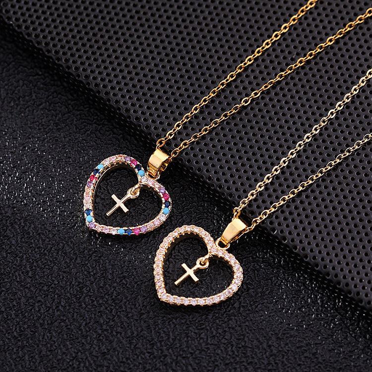 Fashion Ornament Colorful Zircon Geometric Cross Necklaces