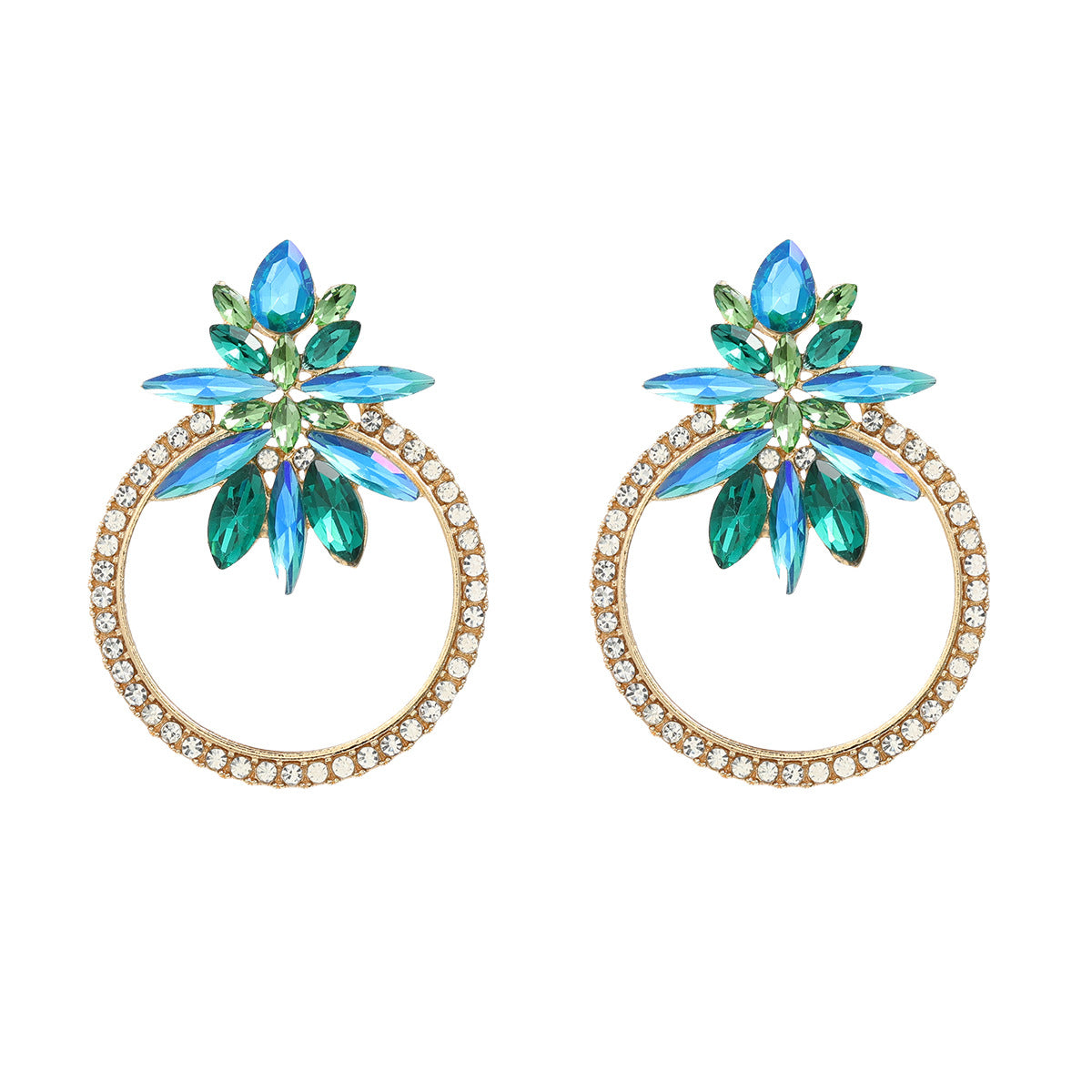 Women's Stylish Colored Diamond Floral Ear Round Flower Earrings