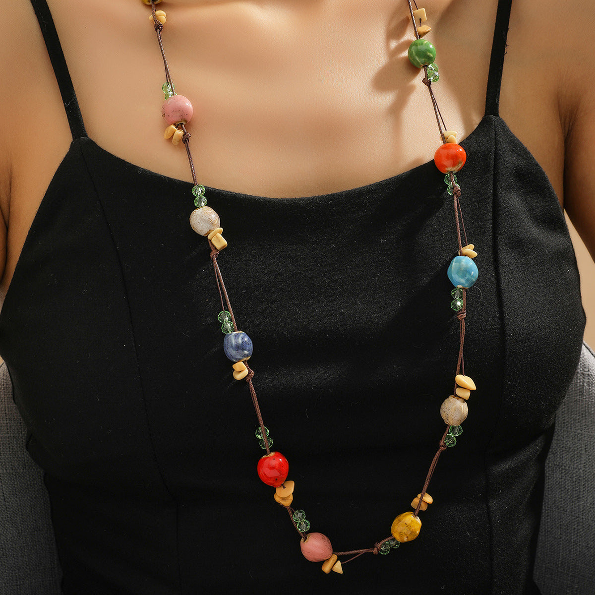 Fashion Beaded Ceramic Beads Bohemian Gravel Color Necklaces