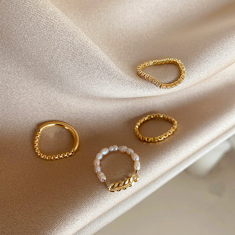 Damen-Design, Süßwasserperle, Zirkonkette, einfacher Anzug, anmutige Ringe