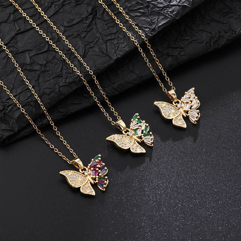 Square Zircon Butterfly Pendant Personality Trendy Style Temperament Necklaces