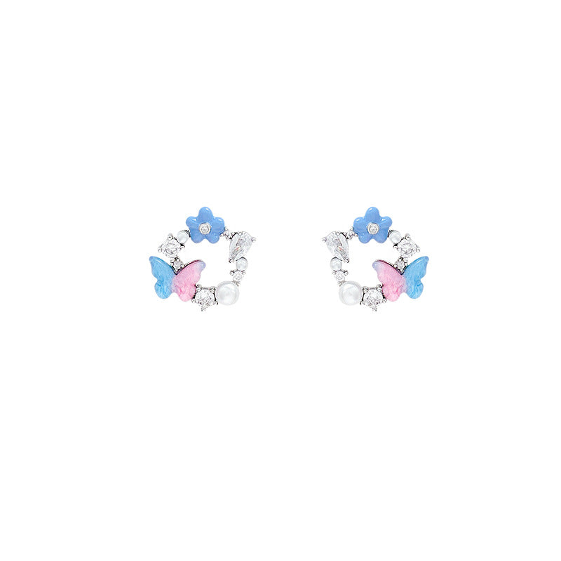 Mori Sweet Elegant Stars Butterfly Super Graceful High-grade Colored Stud Earrings