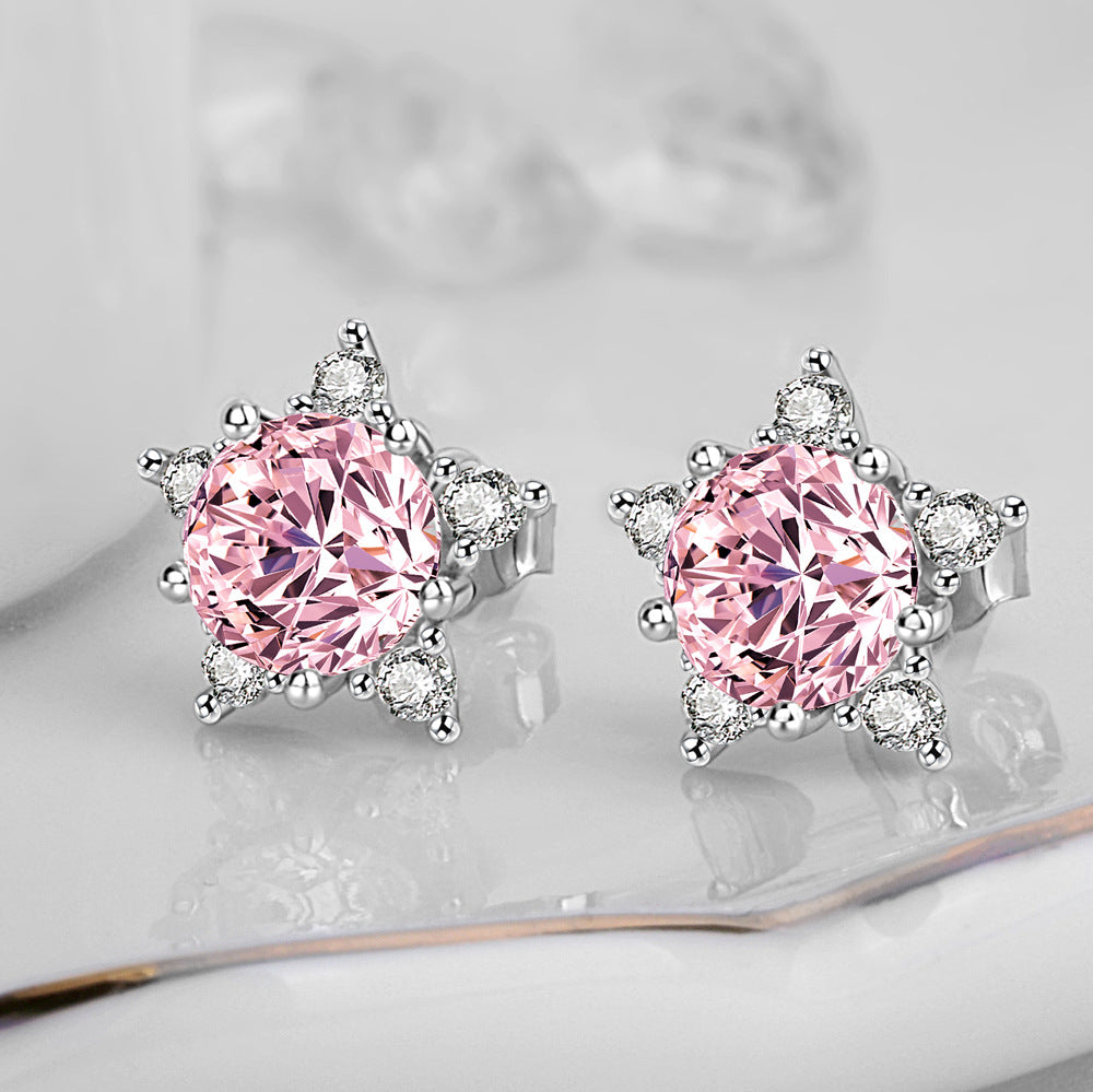 Damen-Ohrringe mit Stern-Zirkon, rosa Diamant und niedlichen gelben Ohrringen