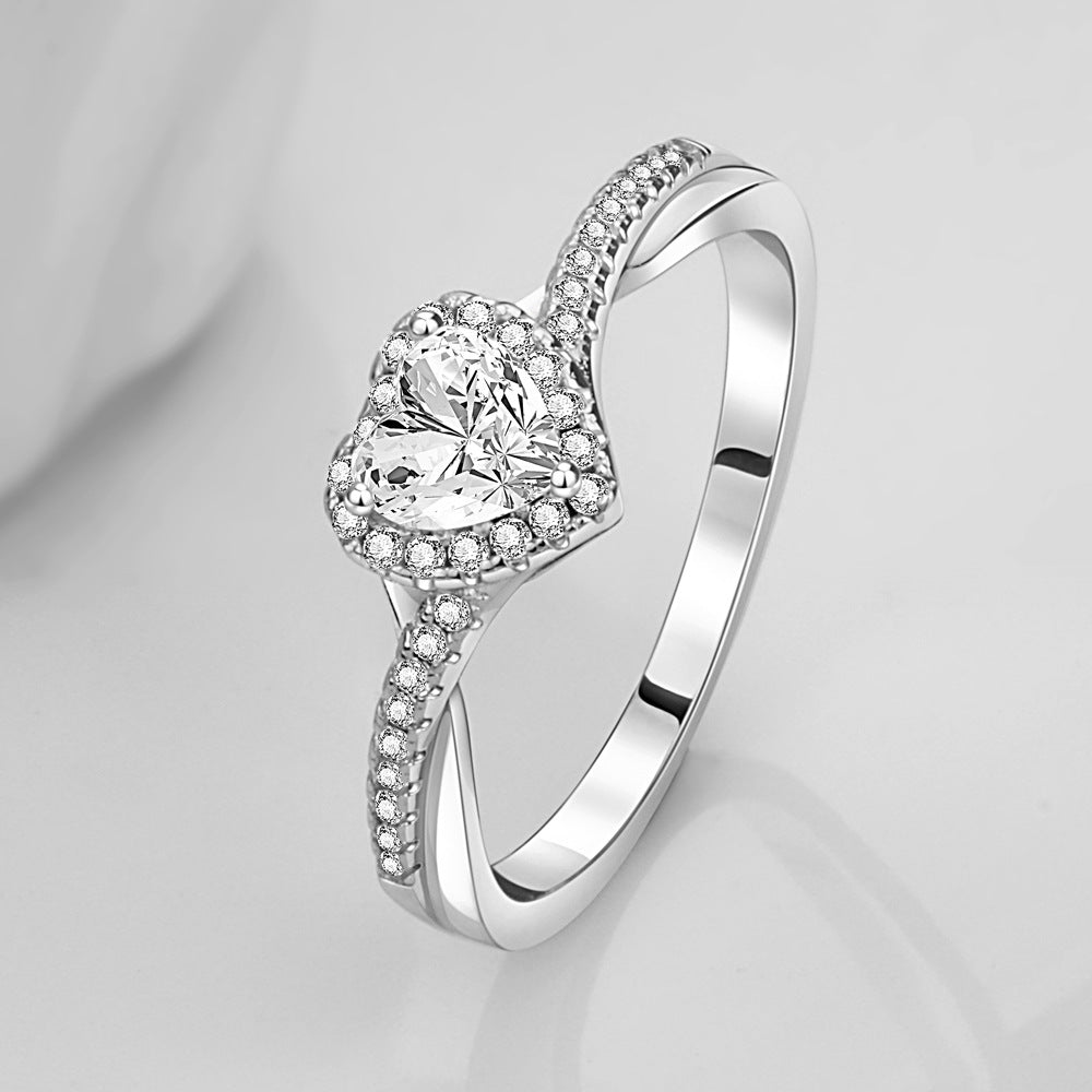 Women's Loving Heart Zircon Peach Shape Girlish Rings