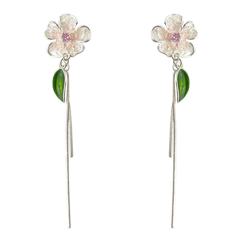 Zircon Glass Crystal Fresh Long Sweet Tassel Flowers Earrings