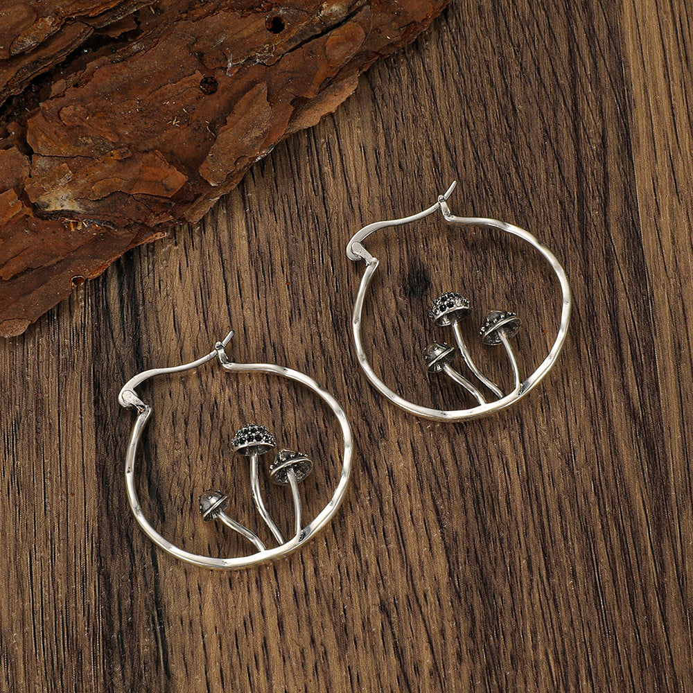 Women's Vintage Ancient Sier Tree Branch Carved Earrings