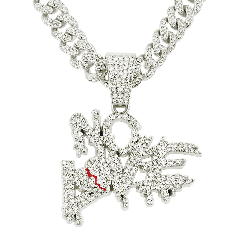 Creative Full Diamond Letter Broken Heart Stitching Necklaces